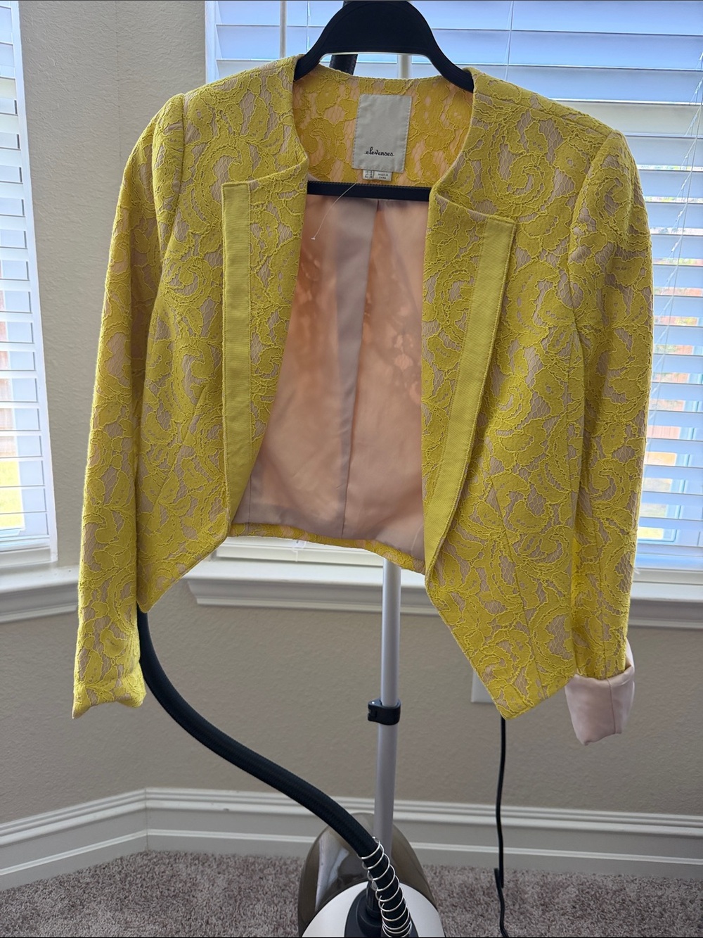 Anthropologie Yellow Lace Cropped Blazer